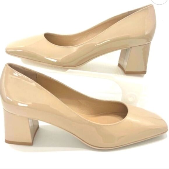 Ron White Lizbeth Square Toe Patent Leather Block Heel Nude Size EU 38 / US 7.5